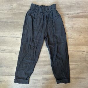 Ozma Pull On Pants Silk / Linen Cropped Stretchy Waist Pants Black Women’s SMALL